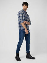 Men Shirt Check Blue Regular Fit