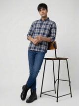 Men Shirt Check Blue Regular Fit