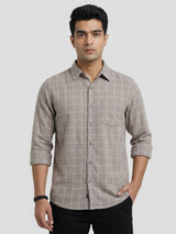 Men Shirt Check Beige Regular Fit