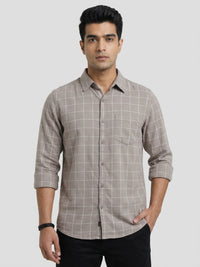 Men Shirt Check Beige Regular Fit