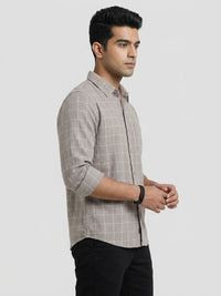 Men Shirt Check Beige Regular Fit