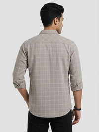 Men Shirt Check Beige Regular Fit