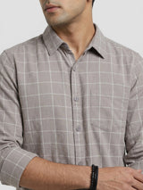 Men Shirt Check Beige Regular Fit