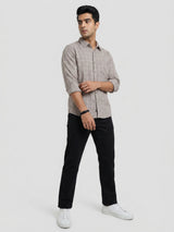 Men Shirt Check Beige Regular Fit