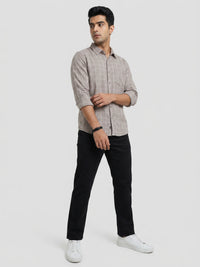 Men Shirt Check Beige Regular Fit