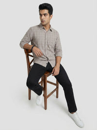 Men Shirt Check Beige Regular Fit