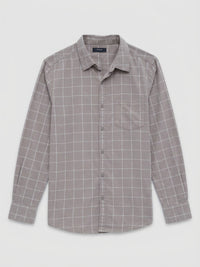 Men Shirt Check Beige Regular Fit
