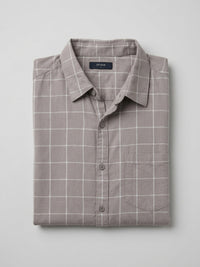 Men Shirt Check Beige Regular Fit