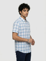 Men Shirt Check Blue Regular Fit