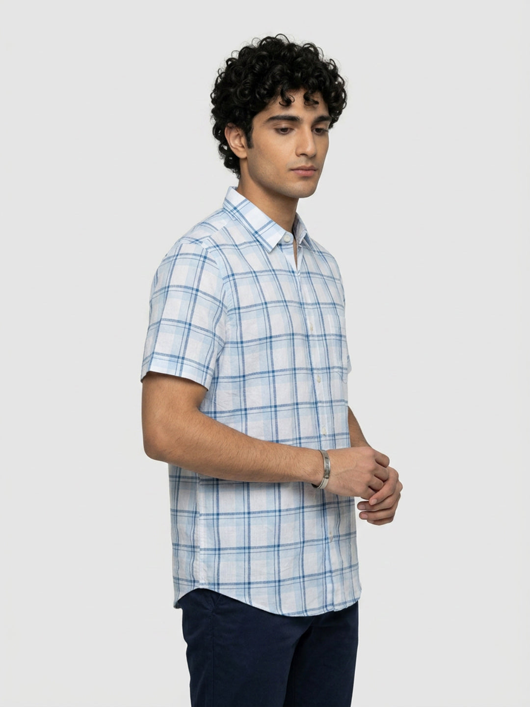 Men Shirt Check Blue Regular Fit