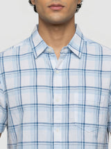 Men Shirt Check Blue Regular Fit