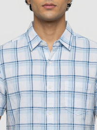 Men Shirt Check Blue Regular Fit