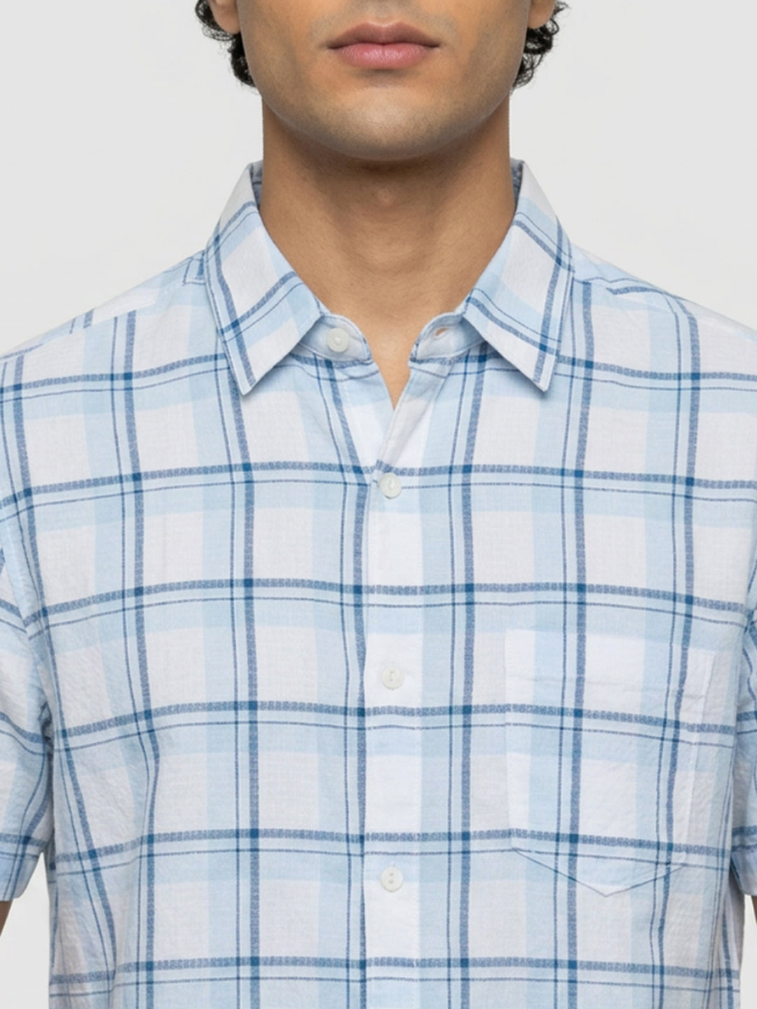 Men Shirt Check Blue Regular Fit