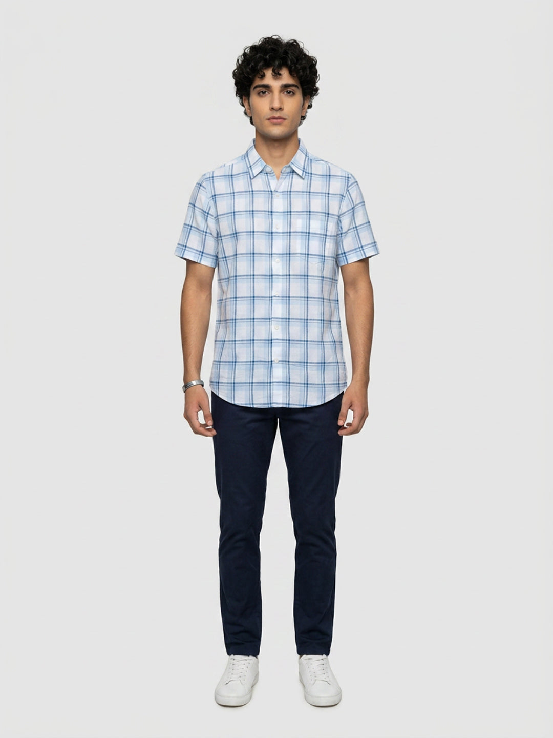 Men Shirt Check Blue Regular Fit