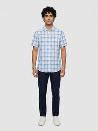 Men Shirt Check Blue Regular Fit