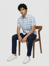 Men Shirt Check Blue Regular Fit