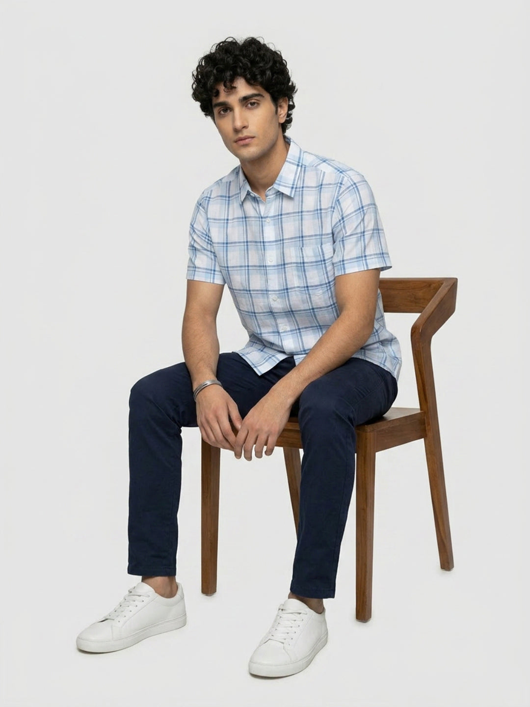 Men Shirt Check Blue Regular Fit
