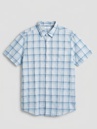 Men Shirt Check Blue Regular Fit