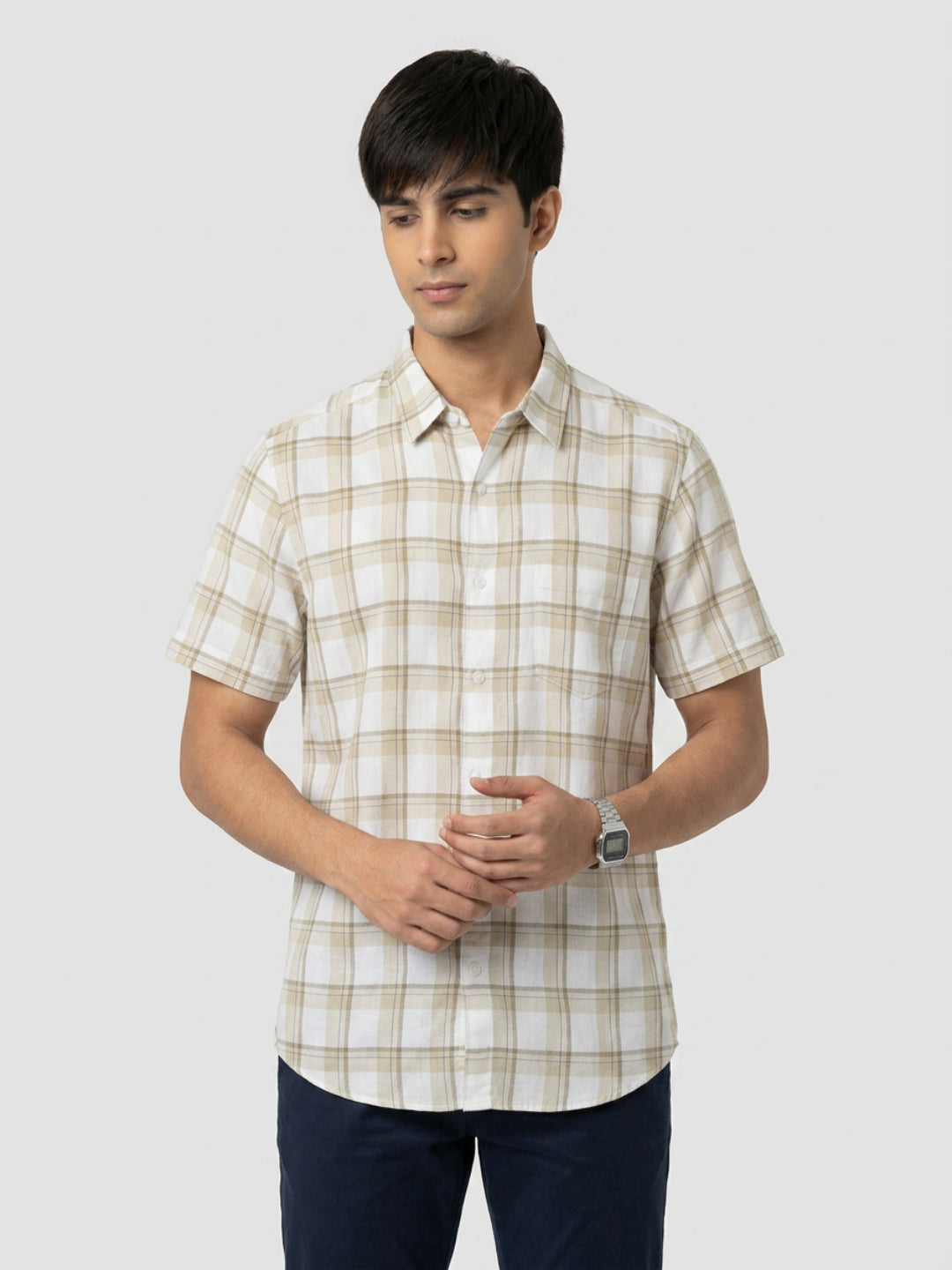 Men Shirt Check Green Regular Fit