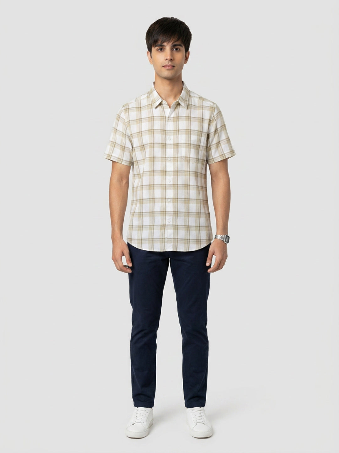 Men Shirt Check Green Regular Fit