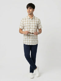 Men Shirt Check Green Regular Fit