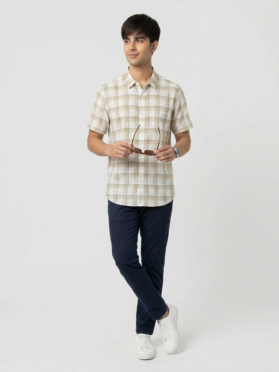 Men Shirt Check Green Regular Fit