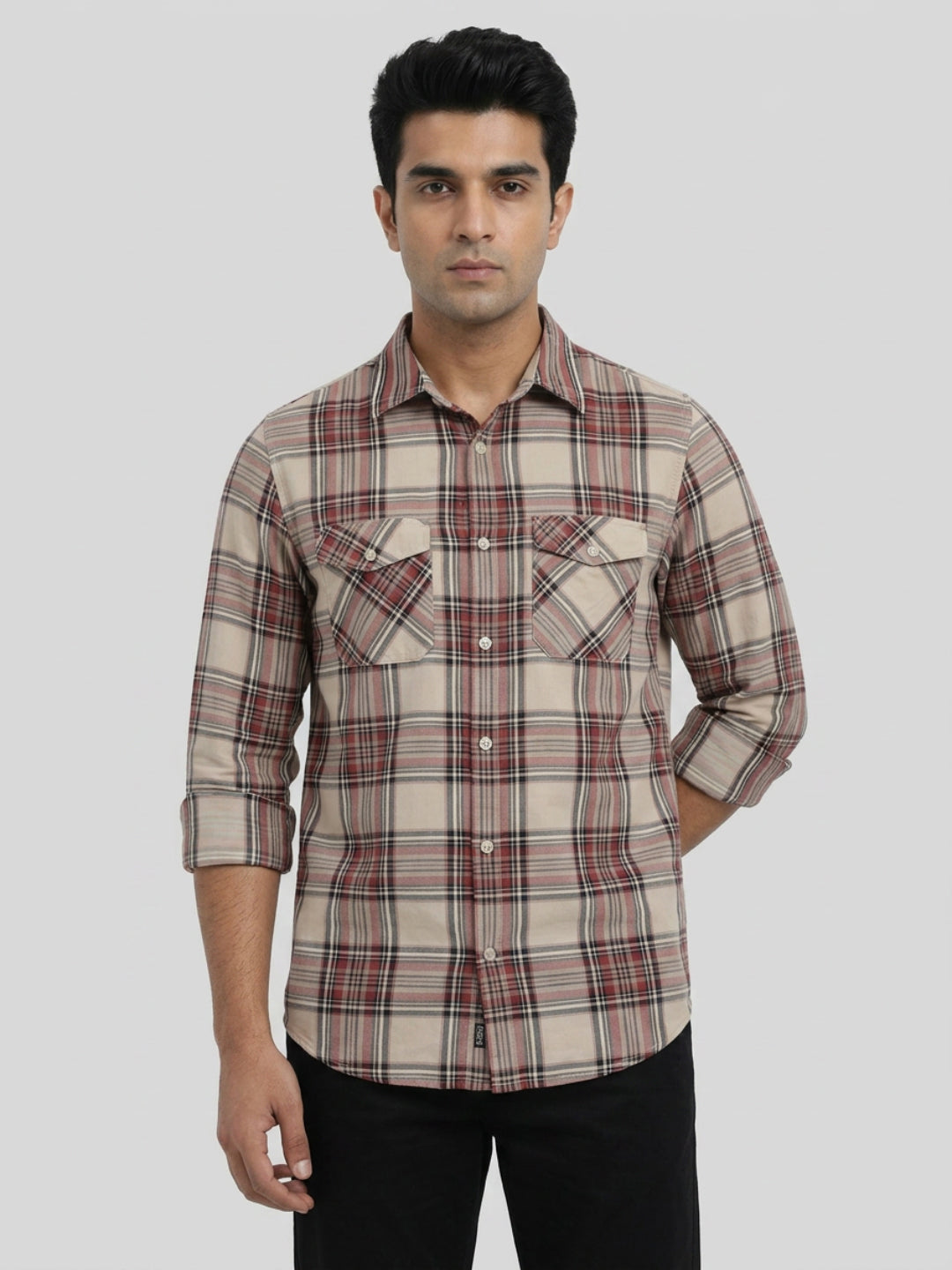 Men Shirt Check Red Regular Fit