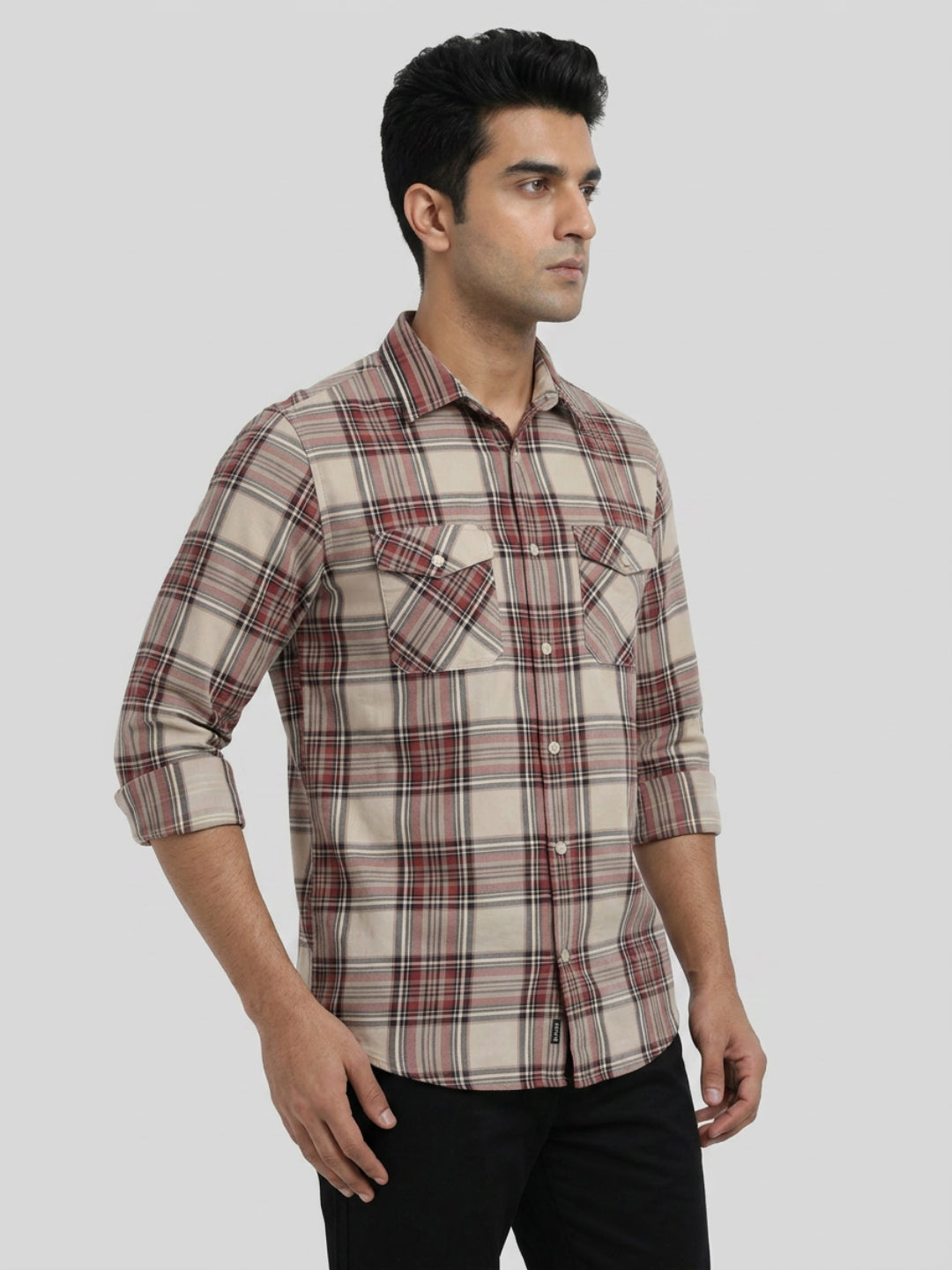 Men Shirt Check Red Regular Fit