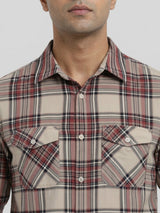 Men Shirt Check Red Regular Fit