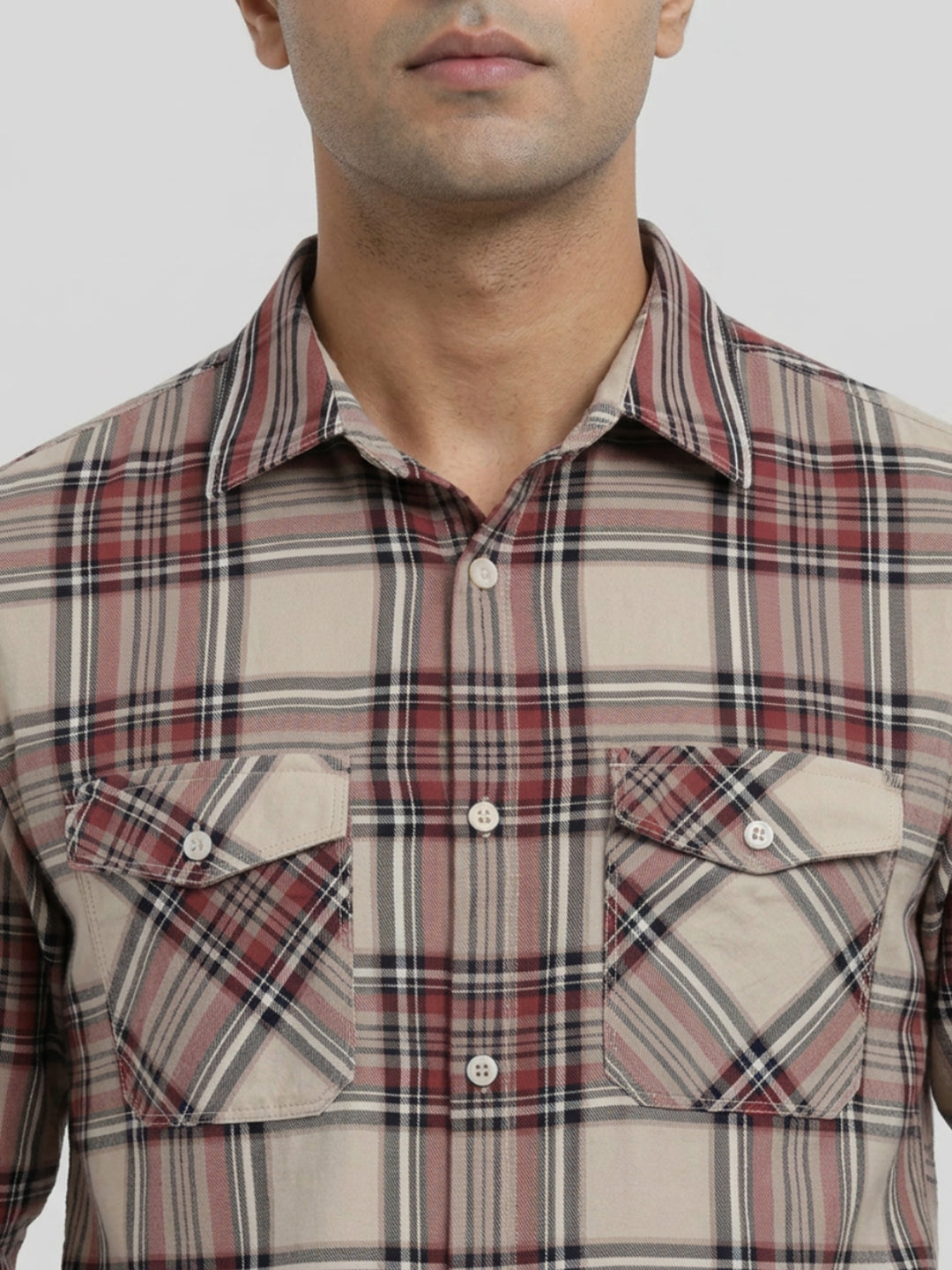 Men Shirt Check Red Regular Fit