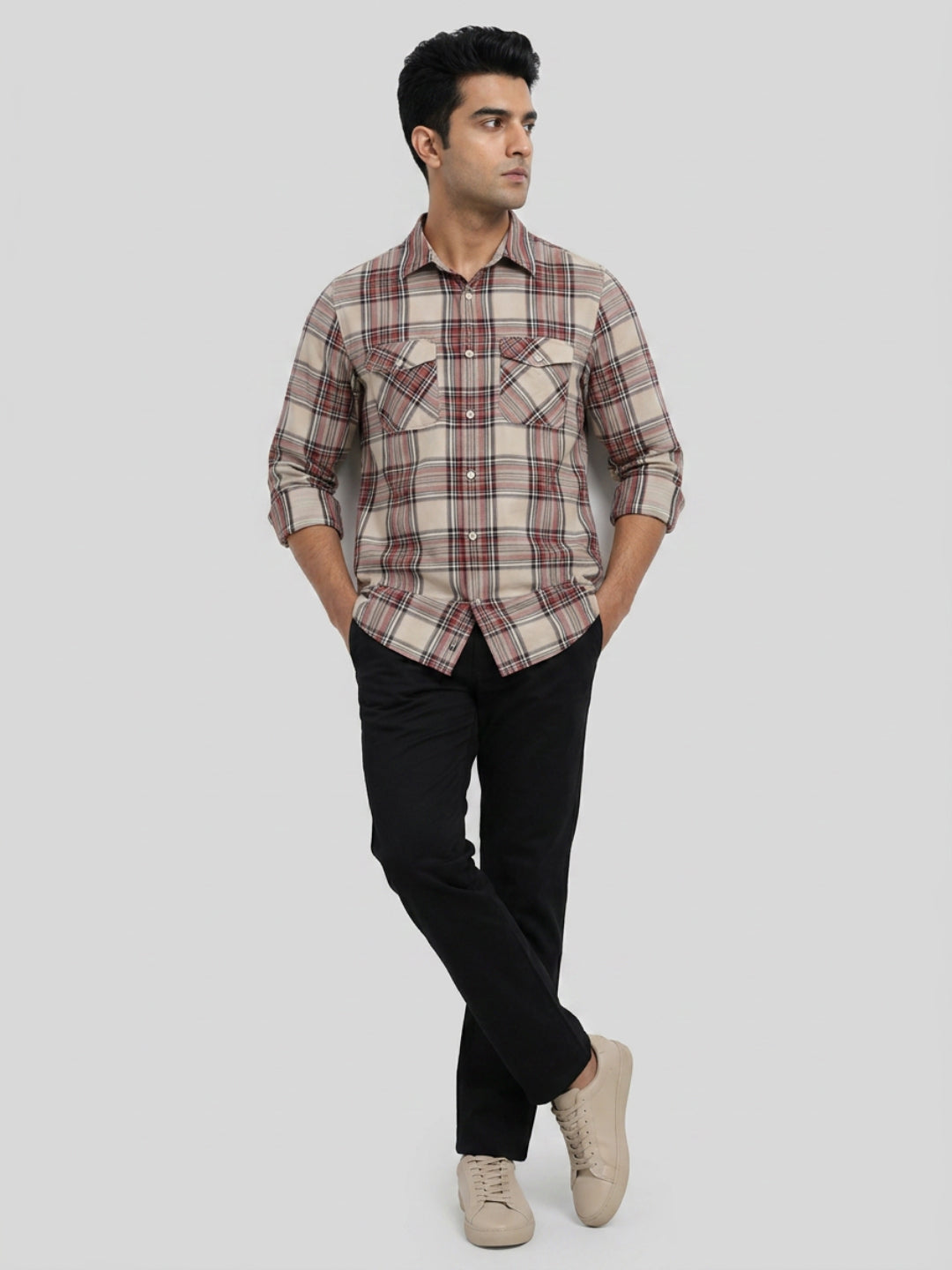 Men Shirt Check Red Regular Fit