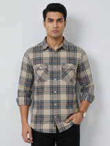 Men Shirt Check Teal Blue Regular Fit