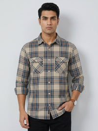 Men Shirt Check Teal Blue Regular Fit