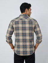 Men Shirt Check Teal Blue Regular Fit