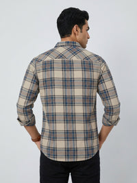 Men Shirt Check Teal Blue Regular Fit