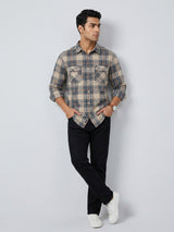 Men Shirt Check Teal Blue Regular Fit