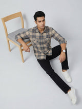 Men Shirt Check Teal Blue Regular Fit
