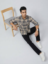 Men Shirt Check Teal Blue Regular Fit