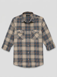 Men Shirt Check Teal Blue Regular Fit