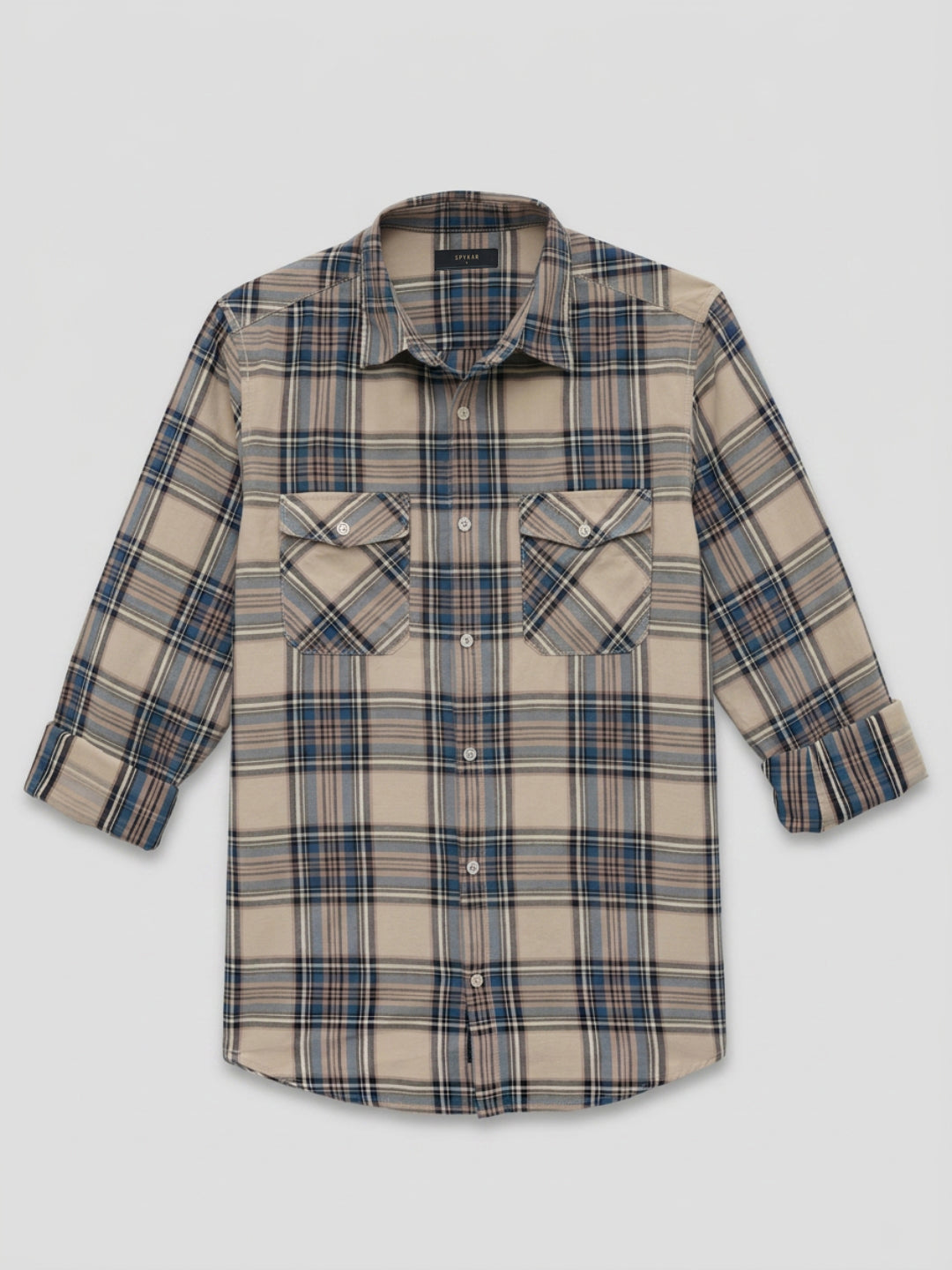 Men Shirt Check Teal Blue Regular Fit