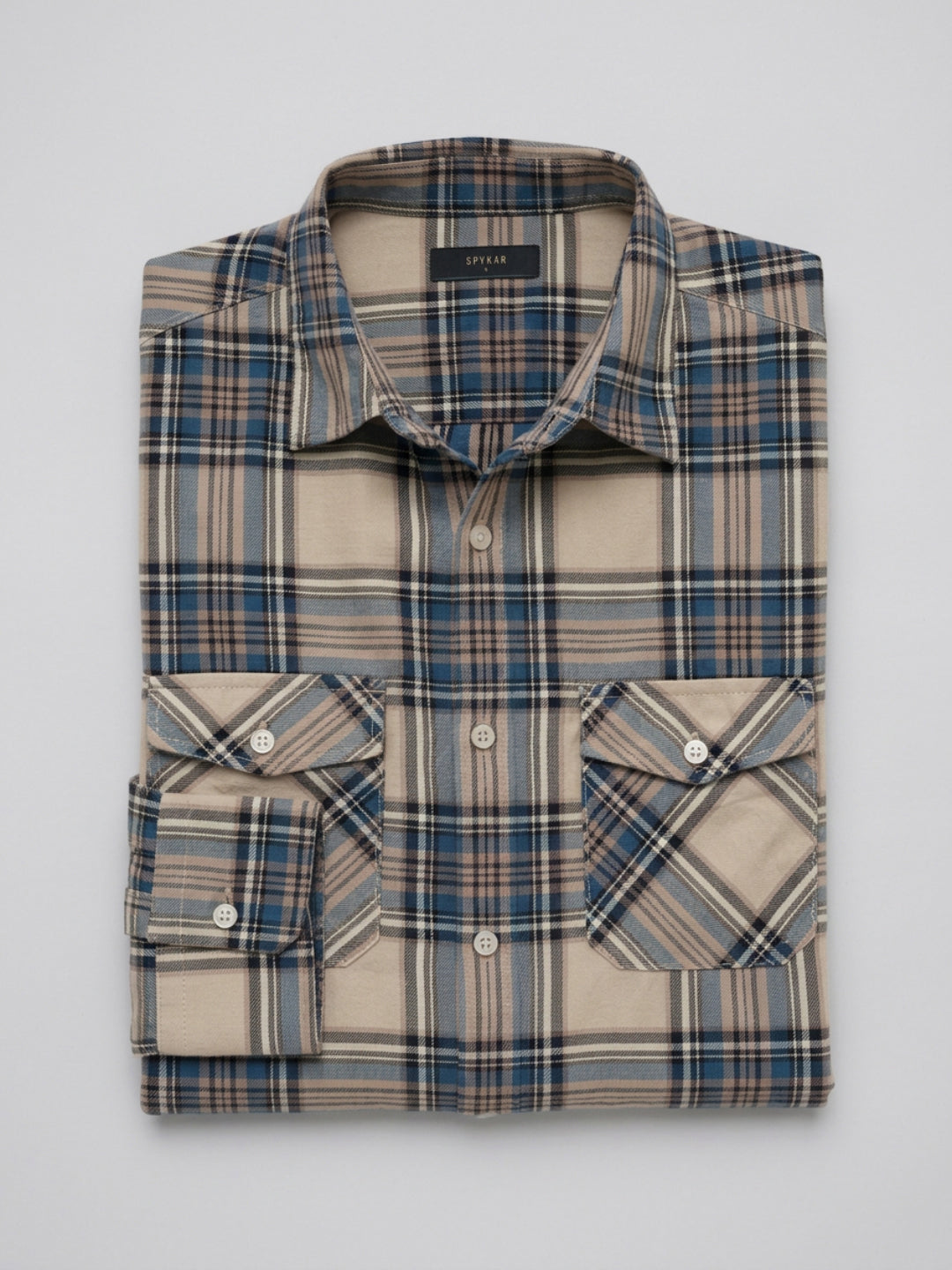 Men Shirt Check Teal Blue Regular Fit
