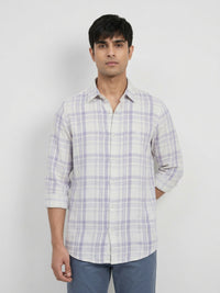 Men Shirt Check Lilac Regular Fit