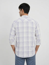 Men Shirt Check Lilac Regular Fit