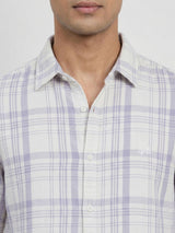 Men Shirt Check Lilac Regular Fit