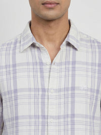 Men Shirt Check Lilac Regular Fit