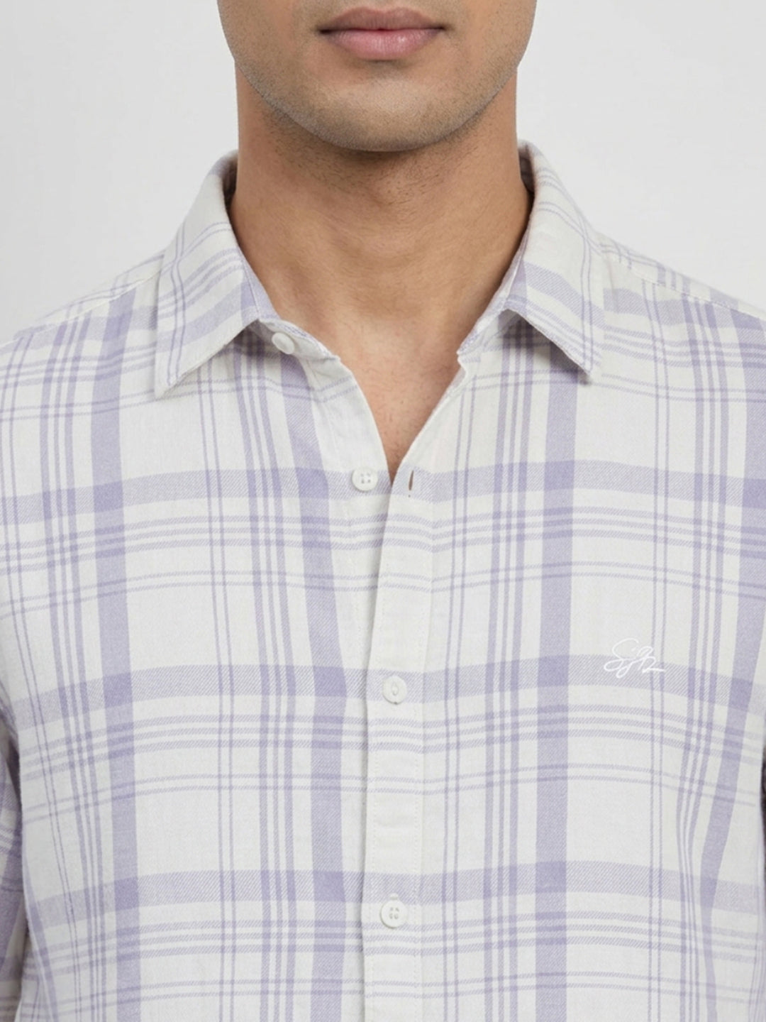 Men Shirt Check Lilac Regular Fit
