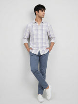 Men Shirt Check Lilac Regular Fit