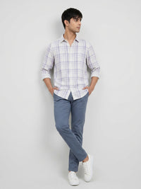 Men Shirt Check Lilac Regular Fit