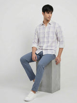Men Shirt Check Lilac Regular Fit