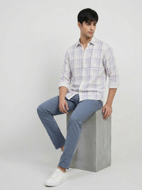 Men Shirt Check Lilac Regular Fit